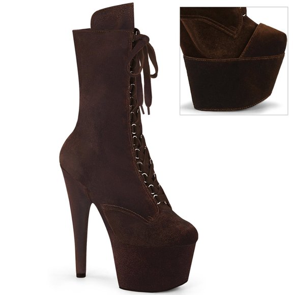 Velvet Platform Lace Up High Heel Ankle Boots - Picture 5 of 5